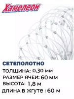 Сетеполотно леска 0,30 мм, ячея 60 мм, высота 1,8 м кукла