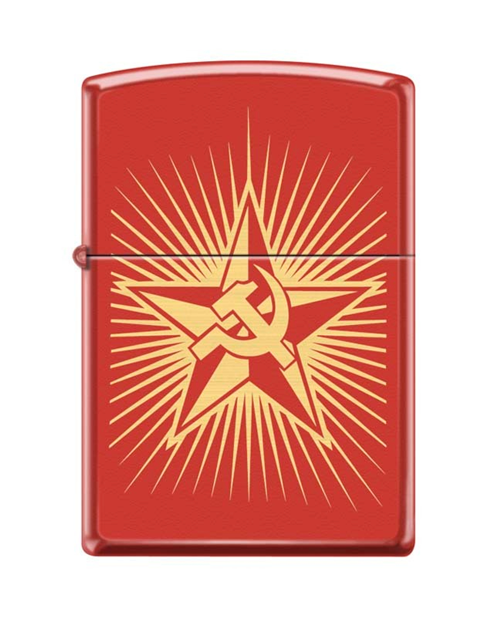 Легендарная классическая американская бензиновая широкая зажигалка ZIPPO Classic Red Matte™ красная матовая из латуни и стали с  изображением Серпа и Молота ZP-233 RUSSIAN HAMMER SICKLE