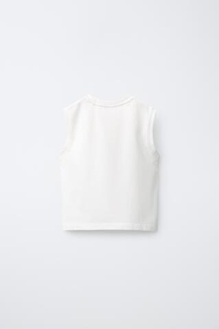 ZARA ОДНОТОННАЯ ФУТБОЛКА БЕЗ РУКАВОВ, БЕЛЫЙ