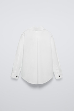 ZARA РУБАШКА ИЗ ПОПЛИНА С ЖАБО, БЕЛЫЙ