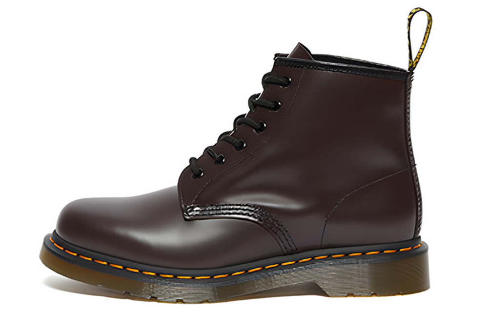 Dr.Dr. Martens Martin leather retro glossy leather 6-hole short mid-tube Martin boots for men and women the same dark red