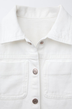 ZARA КУРТКА-РУБАШКА ИЗ ТВИЛА С ВЫШИВКОЙ, ЖЕЛТОВАТО-БЕЛЫЙ