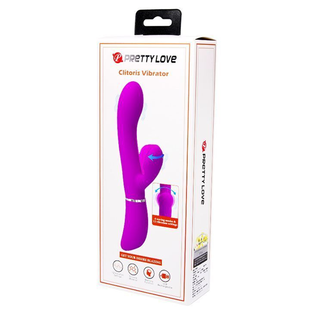 Лиловый вибратор-кролик с подвижной клиторальной щеточкой Clitoris Vibrator - 20,8 см. (Цвет: лиловый)