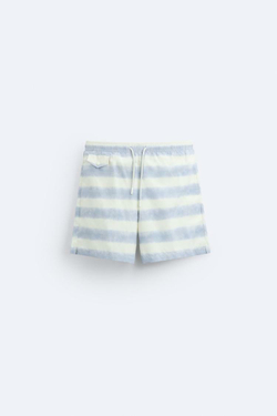 ZARA ПЛАВКИ В ПОЛОСКУ С ПРИНТОМ ТАЙ-ДАЙ, НЕБЕСНО-ГОЛУБОЙ