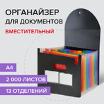 Папка-органайзер для бумаг и документов на резинке 13 отделений BRAUBERG DOCS А4 черная (2 штуки в упаковке)