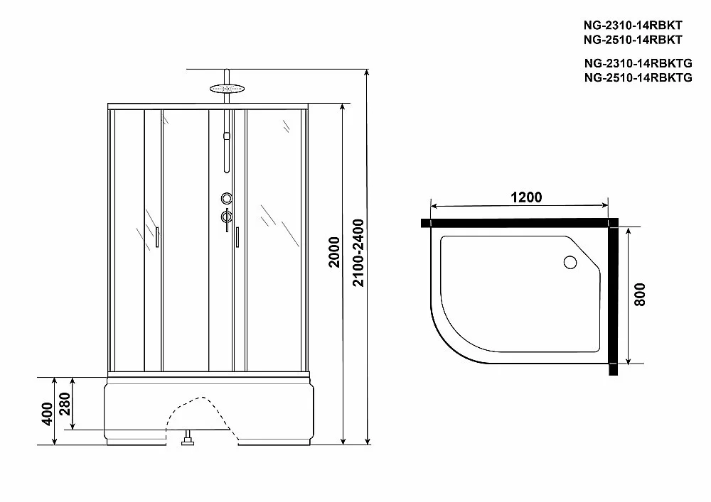 Душевая кабина Niagara Classic NG-2310-14BKTG 120х80 с гидромассажем