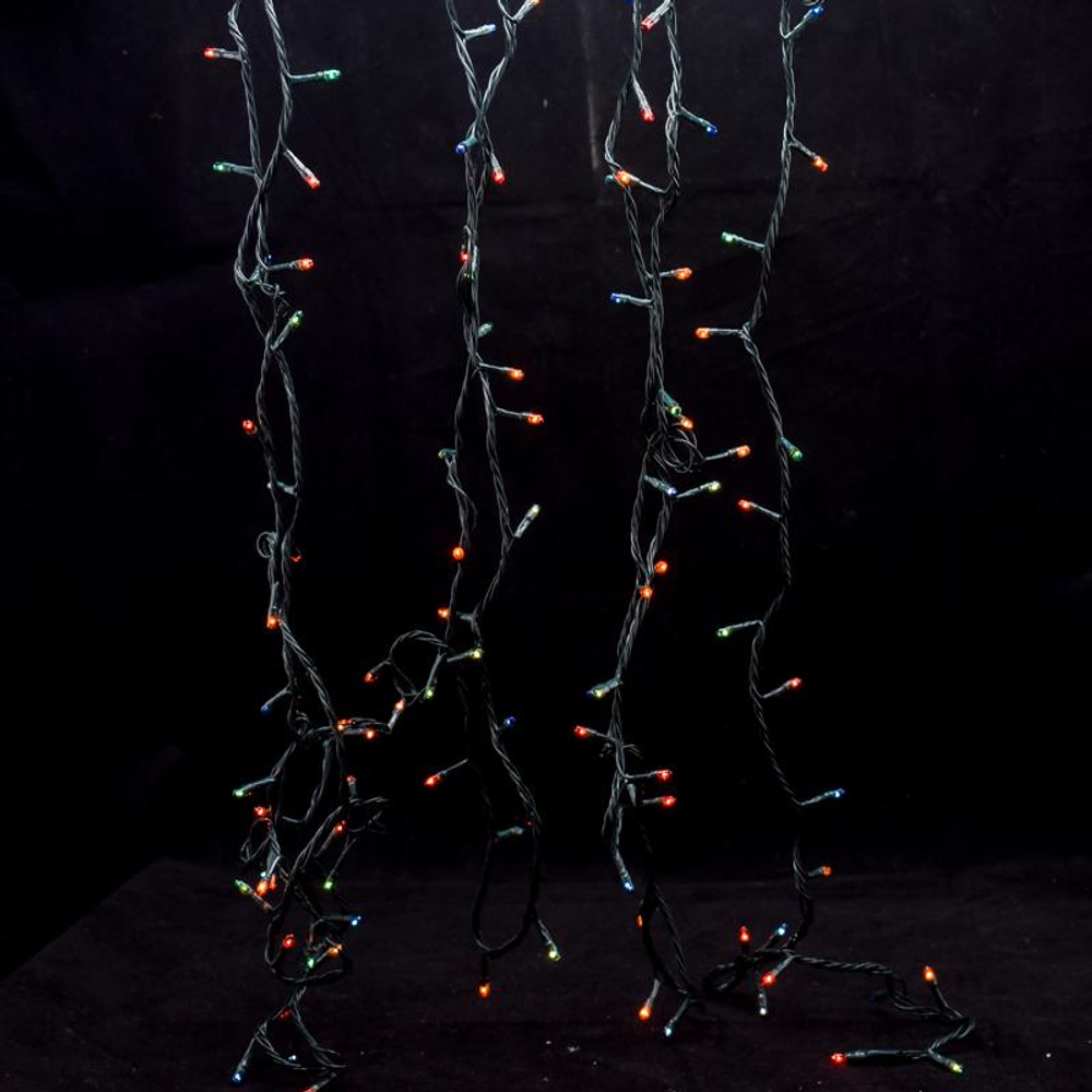 Электрогирлянда м/лампы цвет, 180 ламп, 8,2м, 8 р.миг., зелен.провод, кор