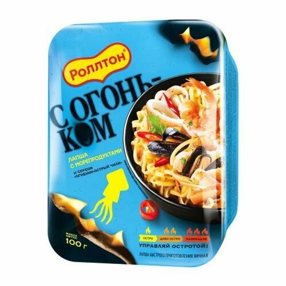 Лапша  Роллтон с морепродуктами Огненно острый Чили 100гр