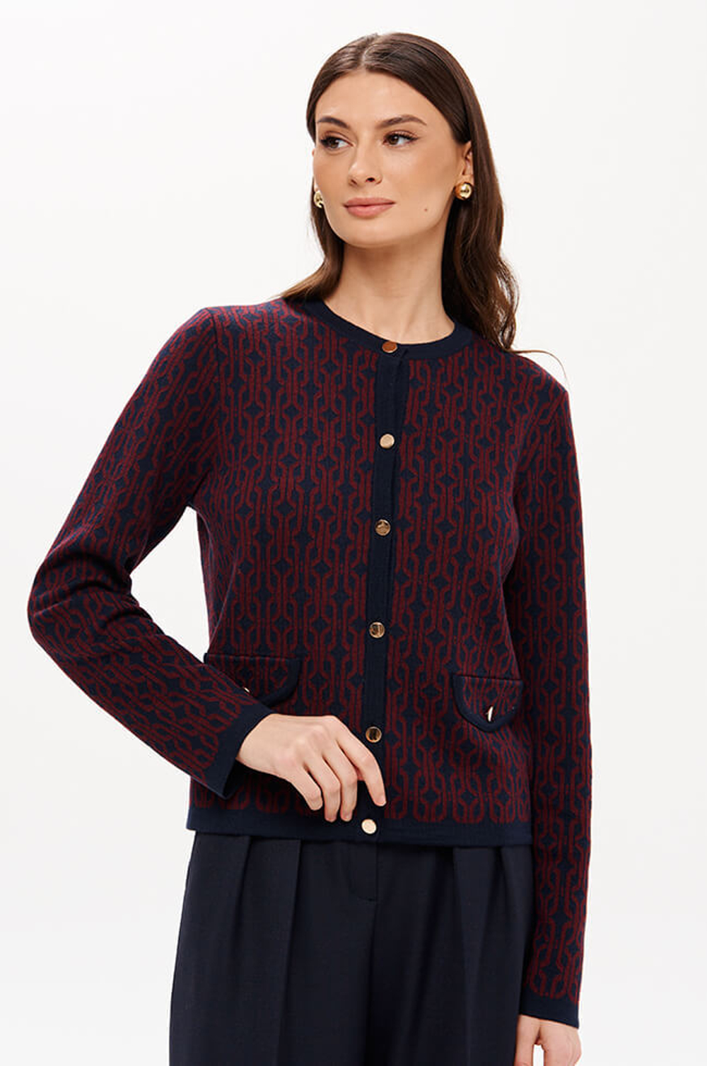 1952 Кардиган женский (темно-синий / бордовый)