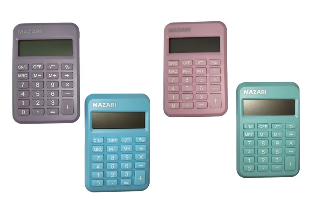 Калькулятор карманн. 8разряд. батар.AG10, пласт.корп. 100х80мм, 4цв. в ассорт. (Mazari)