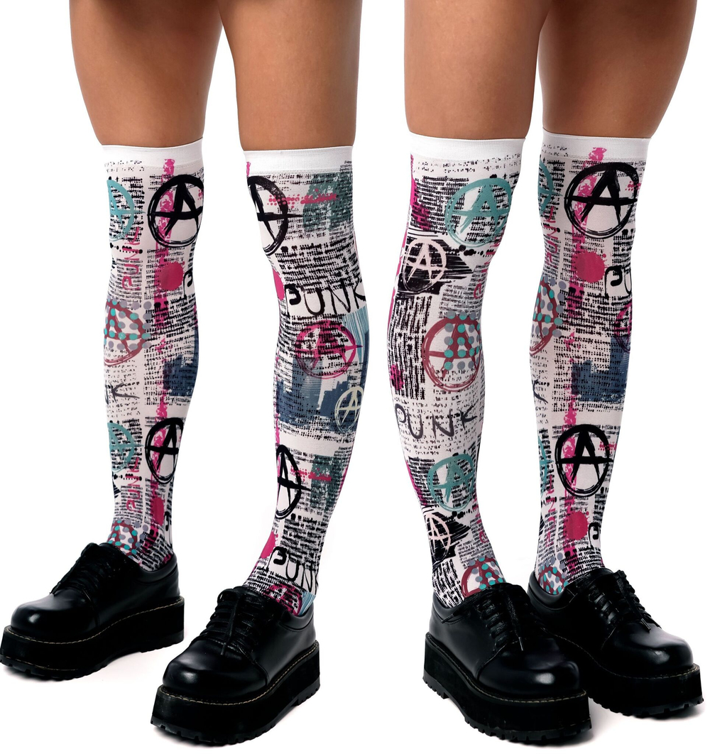 Белые гольфы с принтом в стиле панк (Цвет: белый)