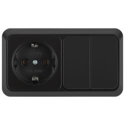 Блок розетка с выключателем Intro Quadro 2-702-05 двойной горизонтальный 10-16-А-250В IP20 ОУ антрацит | Intro Quadro