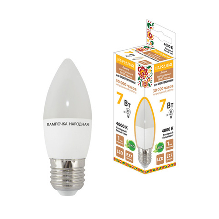 Лампа светодиодная матовая Tdm Electric Народная, E27, FC37, 7 Вт, 4000 K, холодный свет