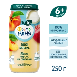 Фрутоняня пюре из яблок и персиков со сливками 250г с 6 месяцев