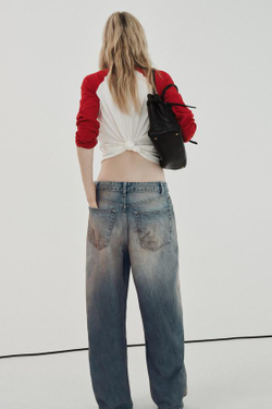 ZARA ДЖИНСЫ TRF СО СРЕДНЕЙ ПОСАДКОЙ И ОТЛОЖНЫМ ПОЯСОМ, СЕРО-СИНИЙ