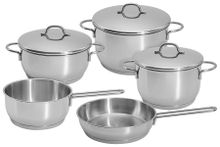 Набор посуды из нержавеющей стали из 3-х кастрюль с крышками 368599, ковша и сковороды, стальной