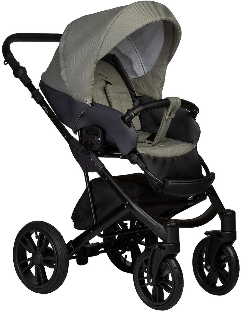 Детская коляска Indigo Mio S 3 в 1 с автокреслом Avionaut Cosmo Grey 05 т.серая кожа+зеленый