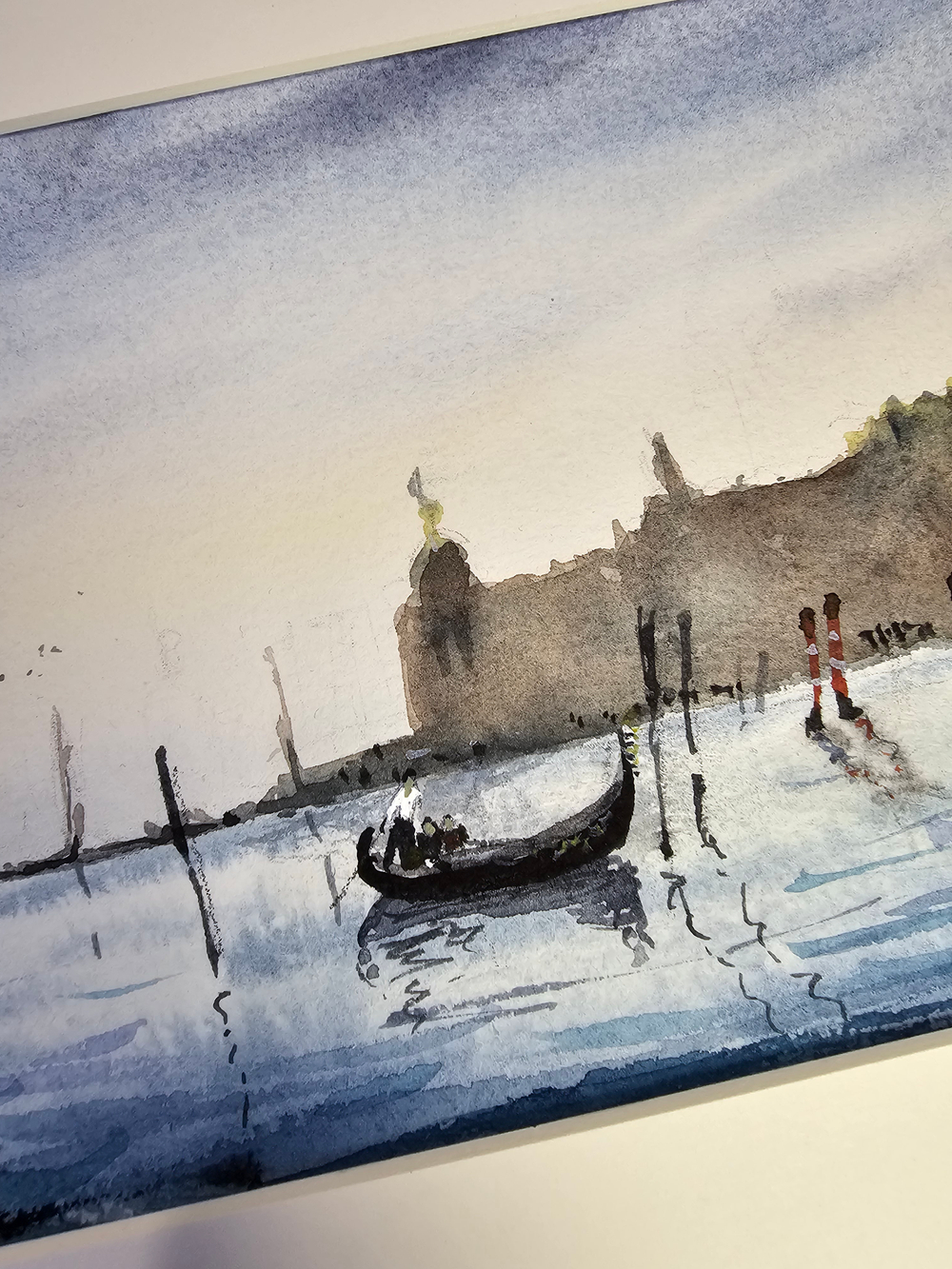 Картина авторская акварельная в раме 20х50 см на стену для интерьера "Гранд-канал"