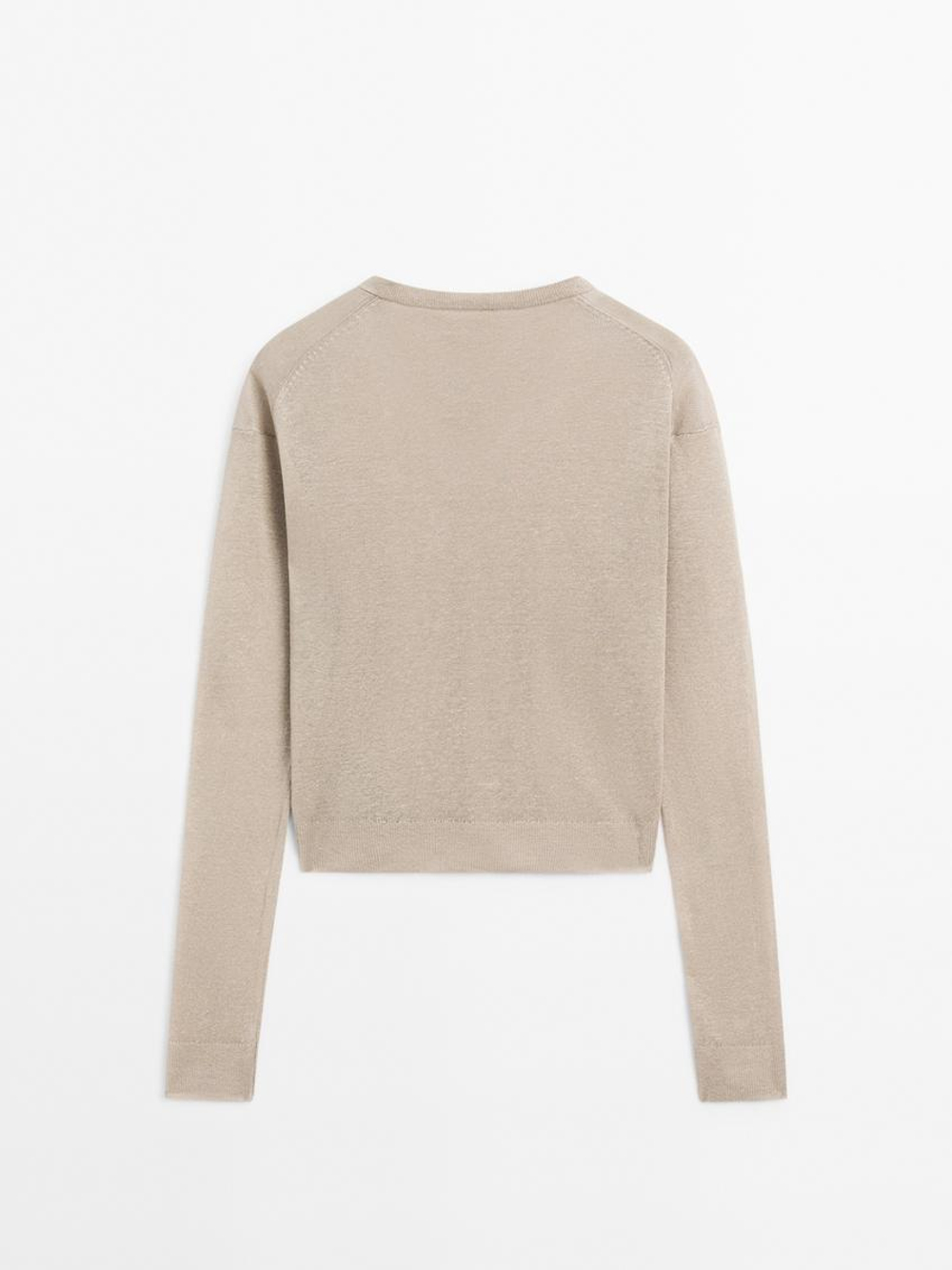 Massimo Dutti Свитер из 100% льняной ткани, дымчатый