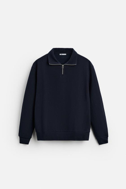 ZARA ТОЛСТОВКА С КОРОТКОЙ ЗАСТЕЖКОЙ-МОЛНИЕЙ, МОРСКОЙ СИНИЙ
