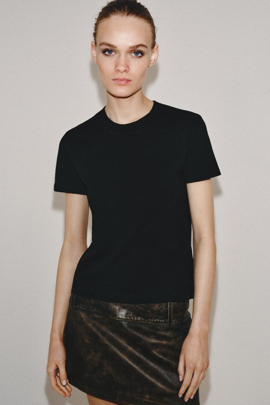 ZARA ФУТБОЛКА ИЗ ХЛОПКА ФЛАМЕ, ЧЕРНЫЙ