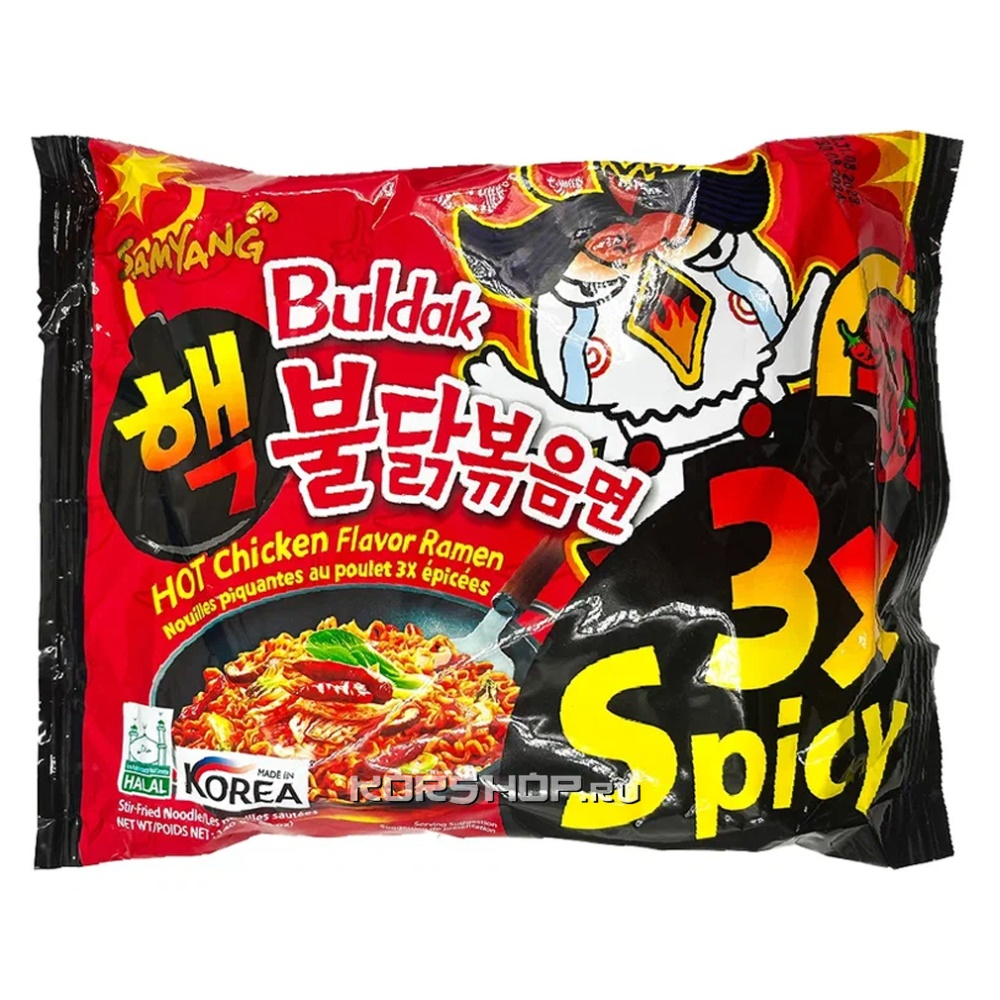 Лапша б/п экстремально острая со вкусом курицы 3xSpicy Samyang, Корея, 140 г