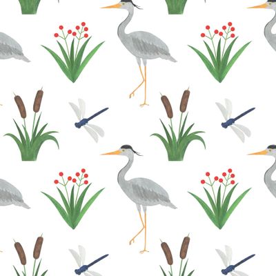 Цапля акварель