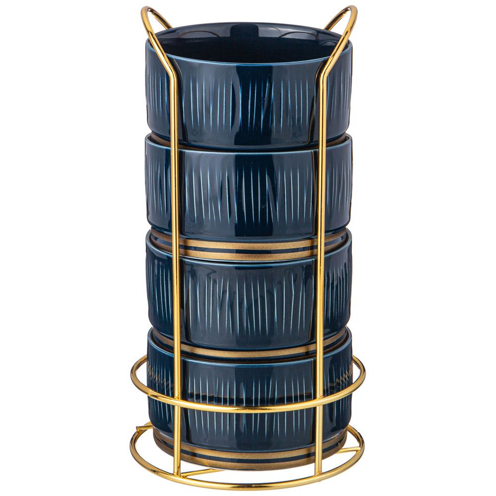 НАБОР САЛАТНИКОВ LEFARD "HERBAL" НА МЕТАЛЛ. ПОДСТАВКЕ 4 ШТ. 11,5*6 СМ 450 МЛ СИНИЙ (КОР=8НАБ.)