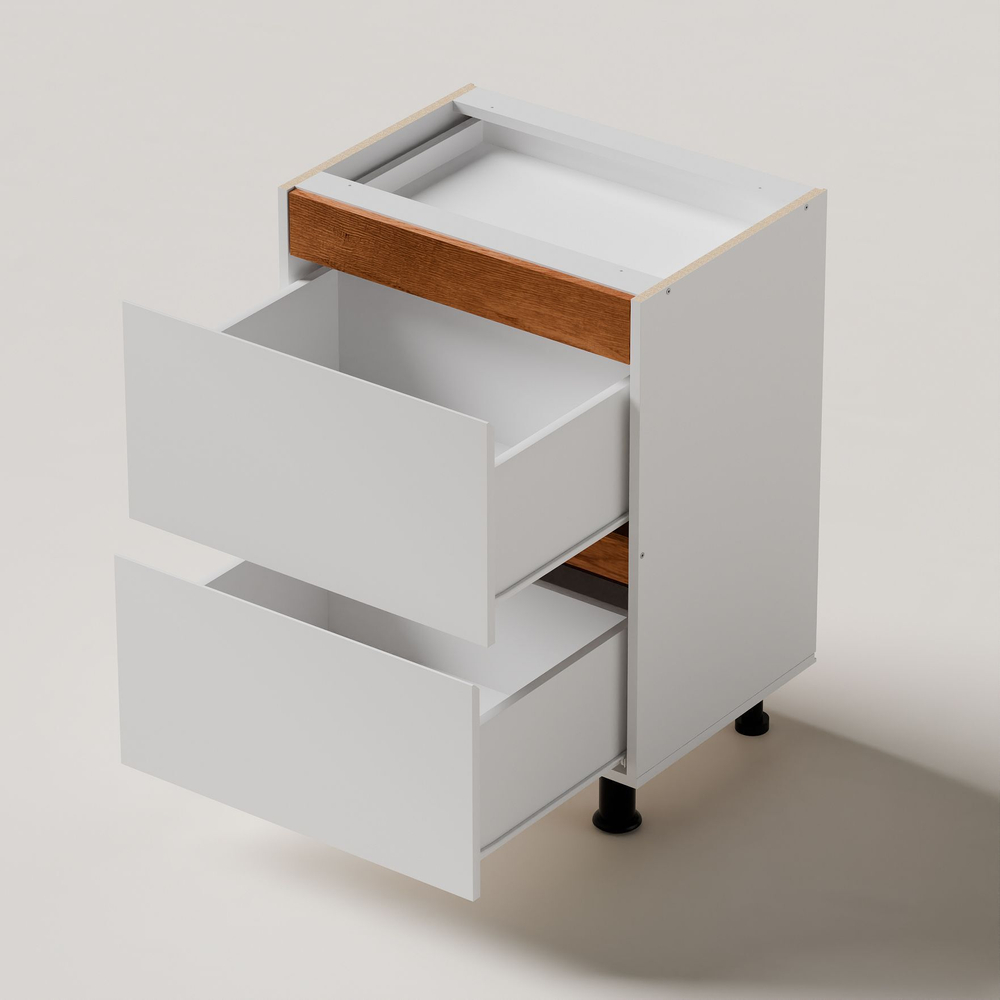 Кухонный модуль напольный 3 ящика 60х60х83, белый/дуб