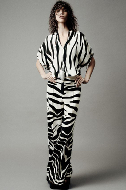 ZARA БРЮКИ С АНИМАЛИСТИЧЕСКИМ ПРИНТОМ — ZW COLLECTION, ЭКРЮ / ЧЕРНЫЙ