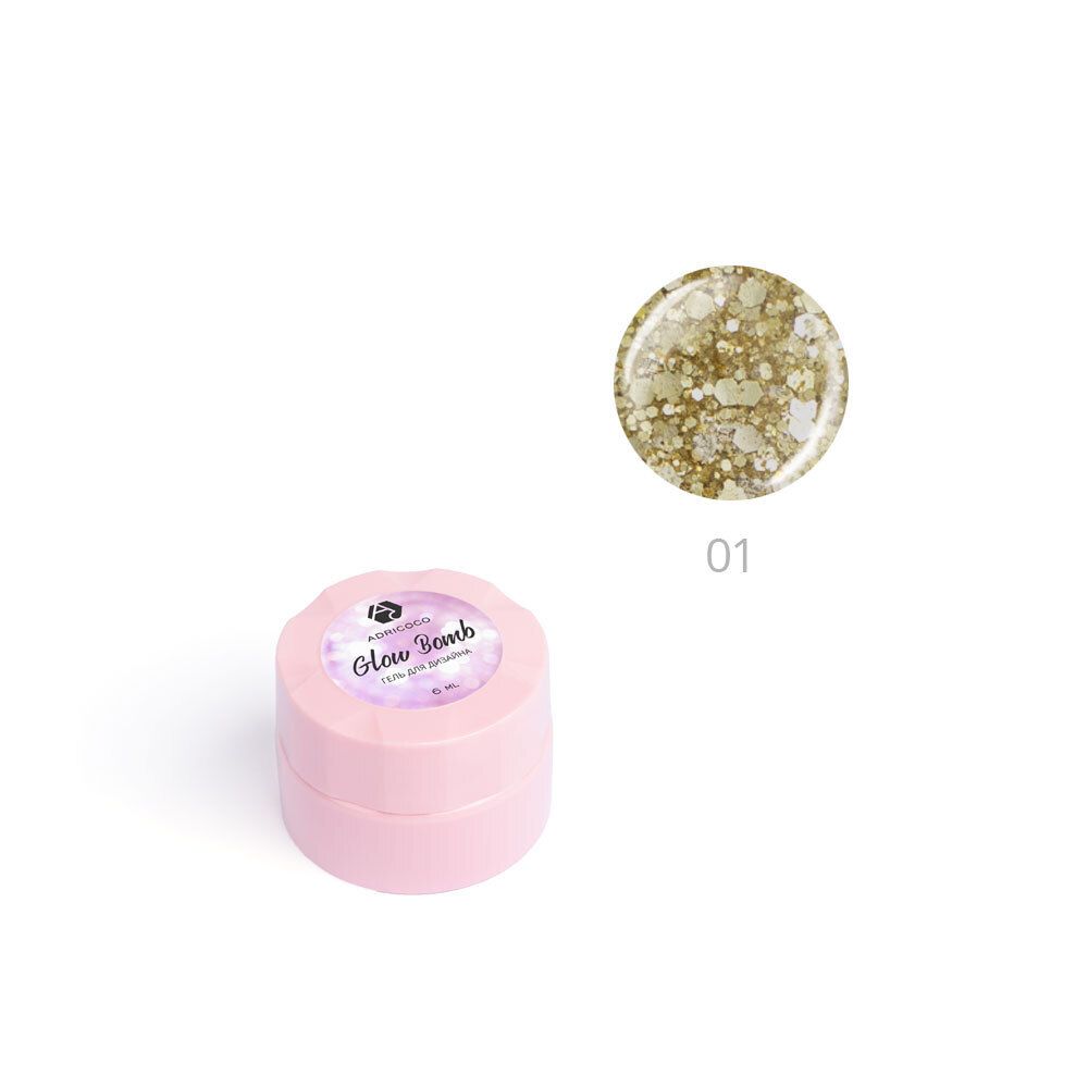 Гель для дизайна ногтей ADRICOCO Glow Bomb №01 &quot;Золотой песок&quot; (6 мл.)