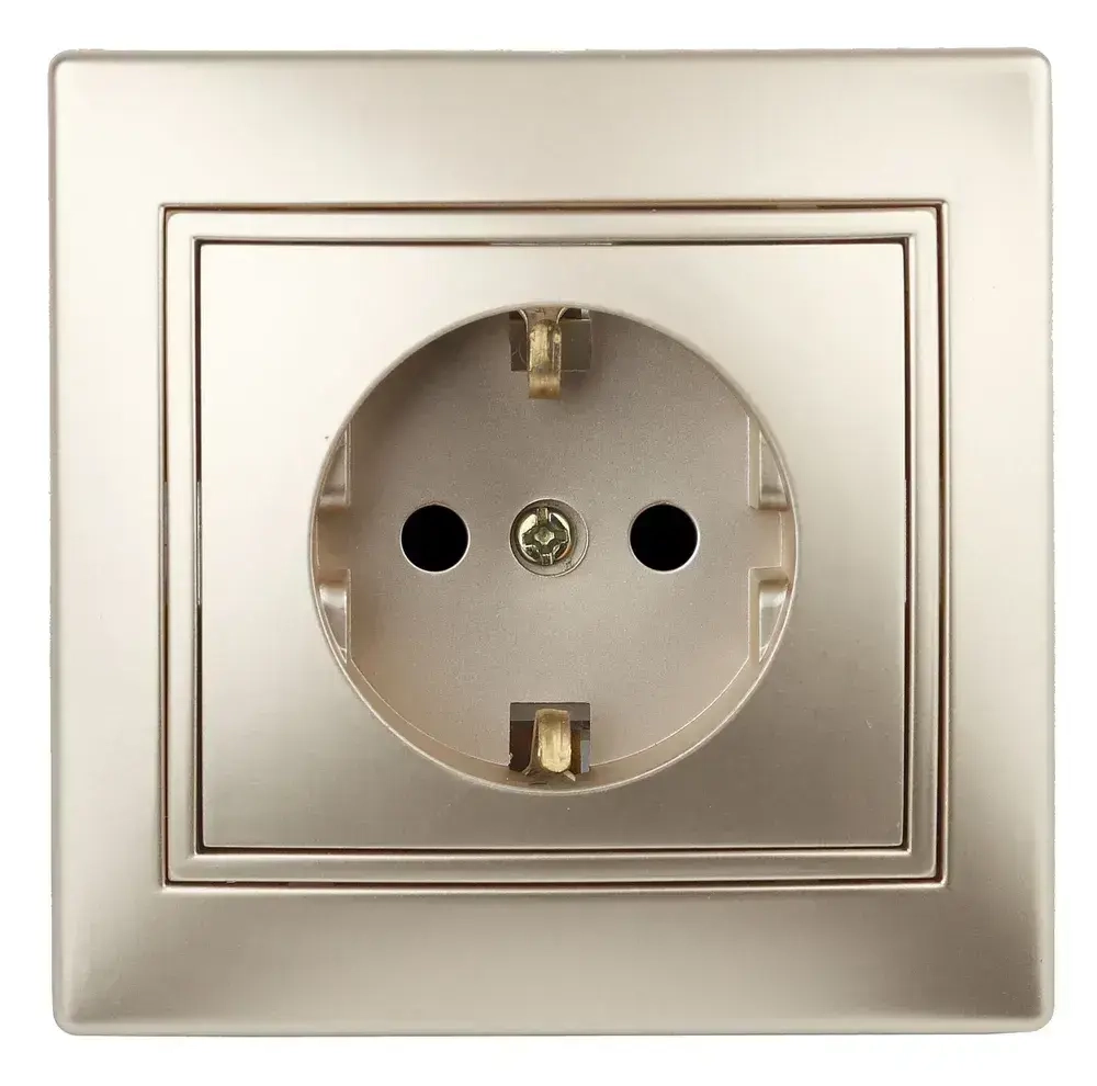 Розетка Intro Plano 1-202-04 с заземлением 2P+E Schuko 16А-250В IP20 скрытой установки шампань