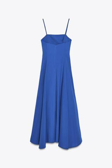 ZARA АСИММЕТРИЧНОЕ ПЛАТЬЕ МИДИ ИЗ ПОПЛИНА, ВАСИЛЬКОВЫЙ