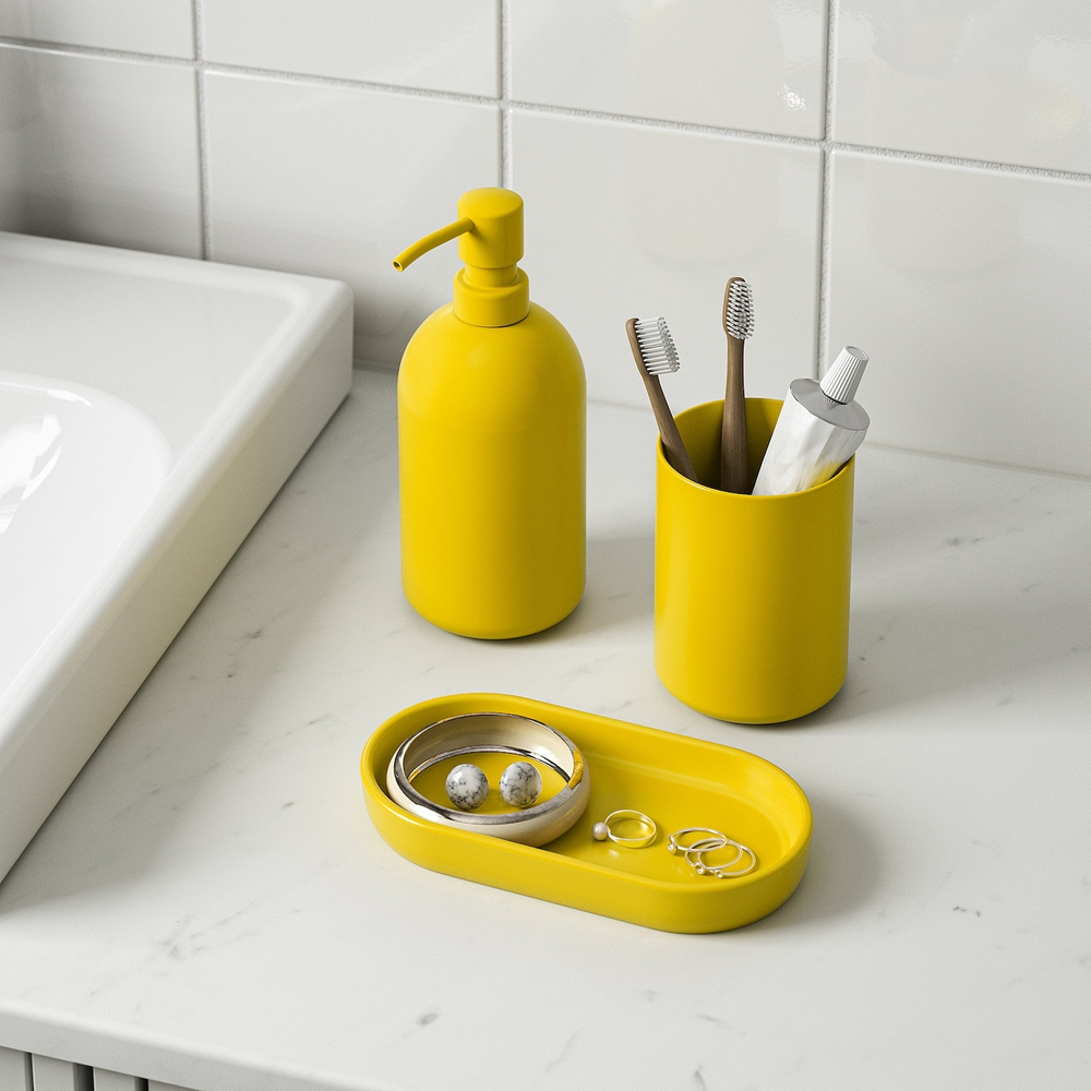 IKEA GANSJÖN  (ИКЕА ГАНСЙÖН)  -  Набор для ванной комнаты, 3 шт, ярко-желтый