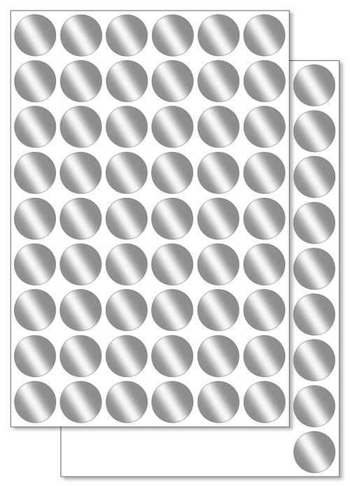 Серебристые металлизированные (зеркальное серебро) наклейки для маркировки Policomprint М4 20 мм. 108 шт.