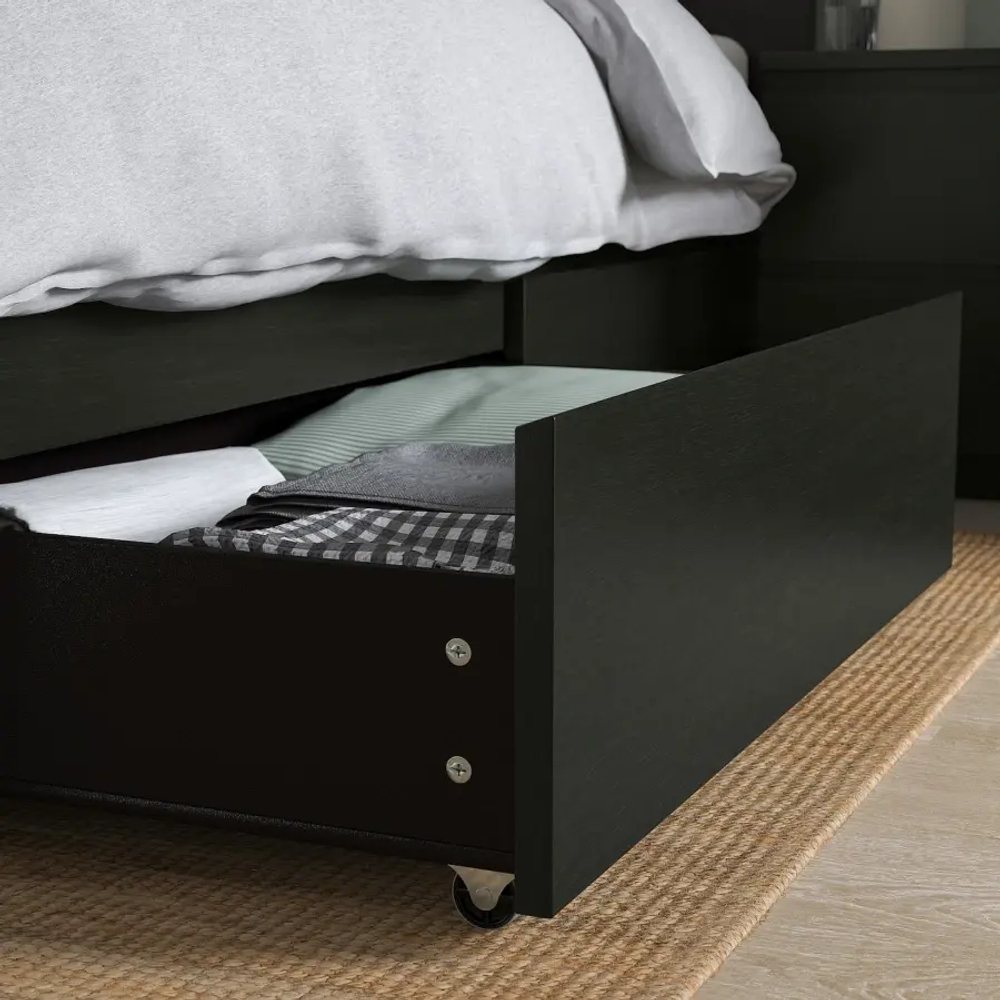 Каркас кровати с 2 ящиками для хранения - IKEA MALM, 200х90 см, черный, МАЛЬМ ИКЕА