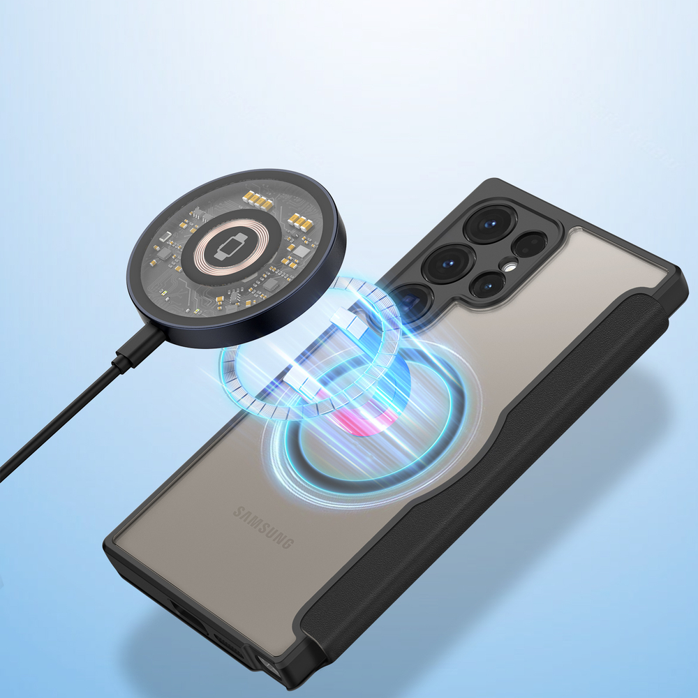 Чехол книжка черного цвета с MagSafe для Samsung Galaxy S24 Ultra, серия Skin X Pro Series от Dux Ducis