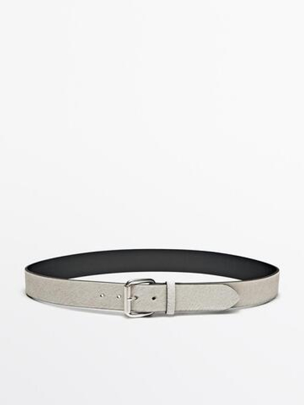 Massimo Dutti Ремень из кожи с ворсовым покрытием, белый