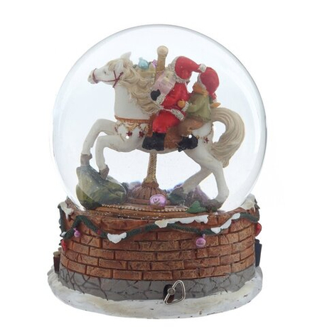 Фигурка декоративная "Дед Мороз на лошадке" в стекл шаре (ключ,муз), D 14 см, L15 W16 H18,5 см