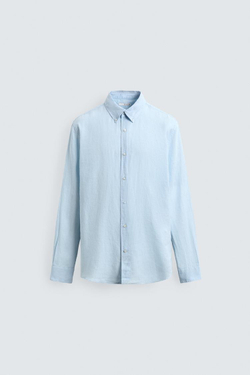 ZARA РУБАШКА REGULAR FIT ИЗ 100% ЛЬНА, НЕБЕСНО-ГОЛУБОЙ