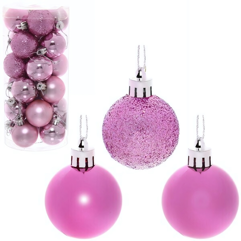 Новогодние шары 4 см (набор 24 шт) «Микс фактур», розовый