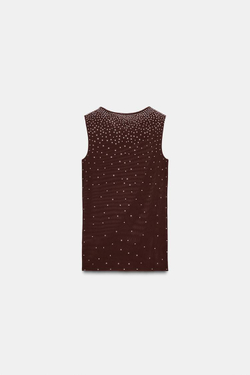 ZARA ТОП С БЛЕСТКАМИ, КОРИЧНЕВЫЙ