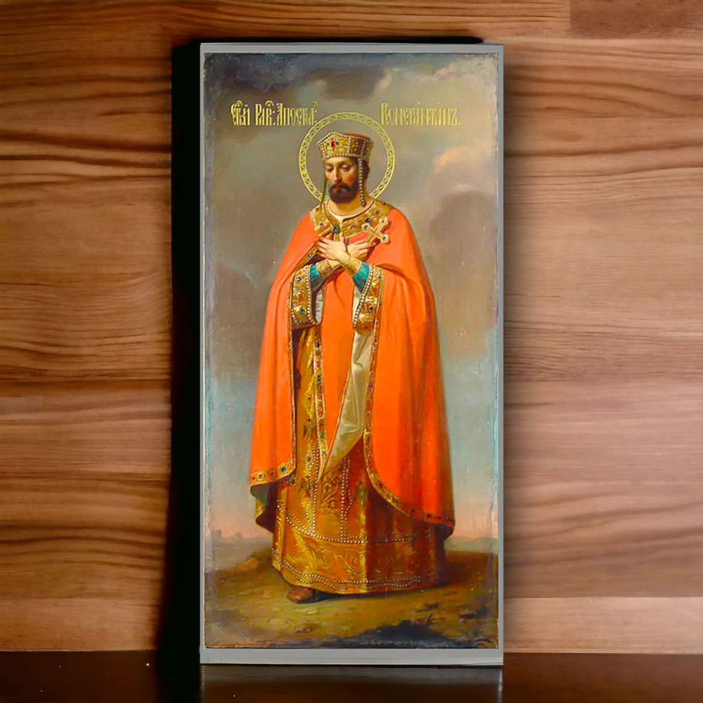 Икона святой Константин Равноапостольный Великий Царь деревянная на левкасе