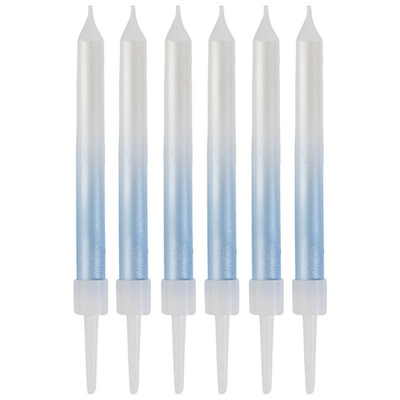 Свечи для торта «Перламутровый градиент» в бело-голубом цвете 8 см, 6 шт с подставками