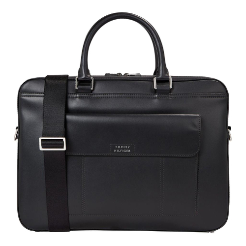 Tommy Hilfiger Leather Shoulder Bag, Crossbody Bag, Handbag, Laptop Bag Men"s Black