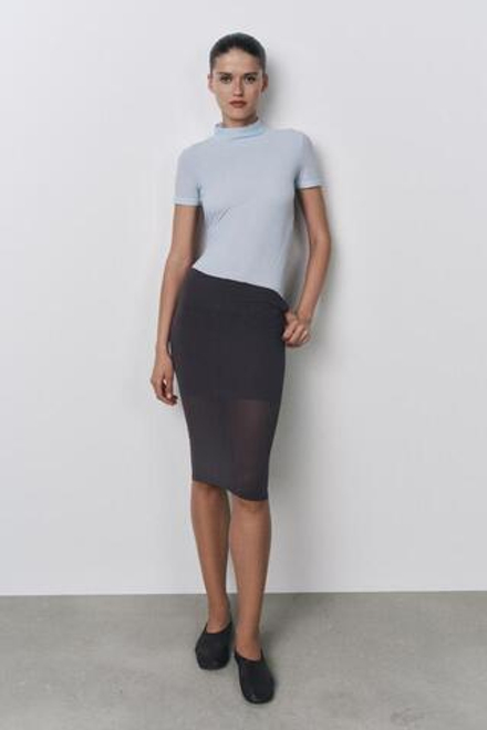ZARA ЮБКА-КАРАНДАШ ИЗ СМЕСОВОГО ПОЛИАМИДА, ТЕМНО-СЕРЫЙ