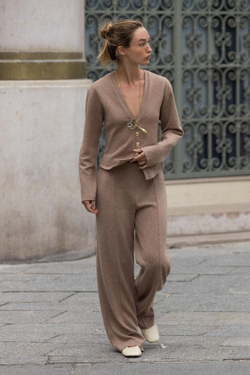 ZARA БРЮКИ-ПАЛАЦЦО ИЗ МЯГКОЙ ТКАНИ, КОРИЧНЕВЫЙ МЕЛАНЖ