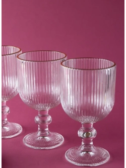 Набор ребристых бокалов вина, 380 мл. 6 шт. с золотой каймой