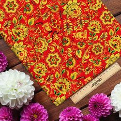 Ткань шифон хохломская роспись