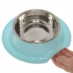 Миска металлическая «Колор-Примула» 250мл 21,5*5,5см на пластиковой подставке, цвет голубой